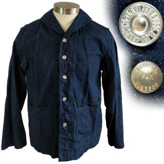 Vintage 1940s Wwii Usn Navy Shawl Collar Denim Jacket Levis Suspender Buttons 40