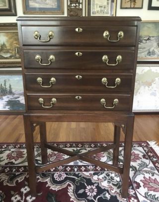 80’s Ethan Allen Traditional Cherry Vintage Silver Chest & Stand