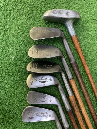 Fantastic Set of Antique hickory wood shaft Golf Clubs and Vintage Stovepipe Bag 6