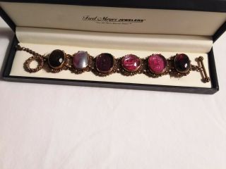 Vintage Stephen Dweck Multi Color And Engraved Gemstone Bronze Bracelet