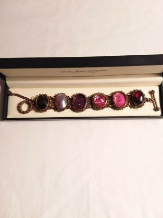 Vintage Stephen Dweck Multi Color and Engraved Gemstone Bronze Bracelet 2