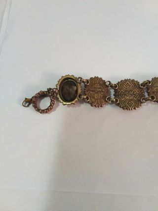 Vintage Stephen Dweck Multi Color and Engraved Gemstone Bronze Bracelet 9