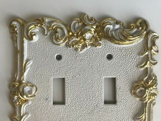 Vintage 1960 ' s Regency Gold & White Metal Roses Light Switch Cover Mid Century 2
