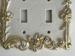 Vintage 1960 ' s Regency Gold & White Metal Roses Light Switch Cover Mid Century 3