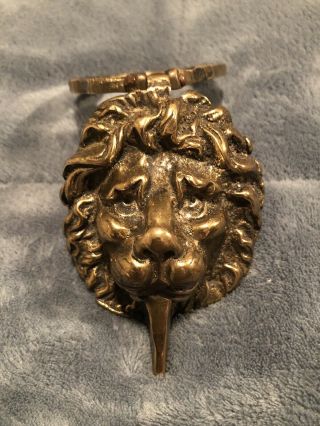 Vintage Lion Head English Door Knocker Heavy Solid Brass Antique