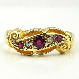 Stunning Antique 1915 18ct Gold Ruby And Diamond Ring Size Uk Q Us 8.  5 Eu 57.  5