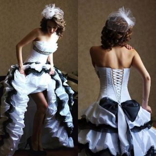 Vintage White And Black Ruffles Wedding Dress Gothic Strapless Bridal Ball Dress