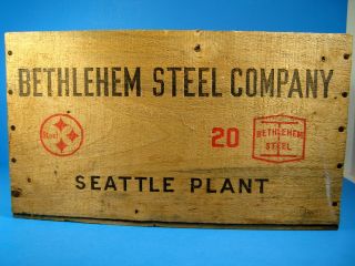 Vintage Bethlehem Steel Company Wooden Box Crate Seattle Plant Cond.