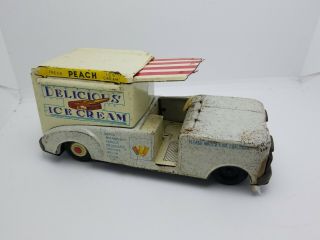 Vintage Rare Tin Friction Toy Truck Delicious Ice Cream 1960 Japan Car
