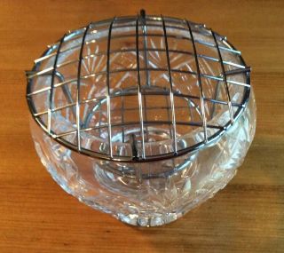 Vintage Royal Brierley Rose Bowl Clear Cut Crystal Vase Signed W Flower Frog 3