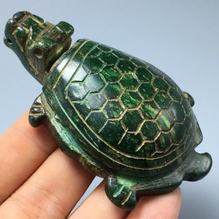 83g Chinese old natural green jade Hand - Carved statue tortoise auspicious 35 4