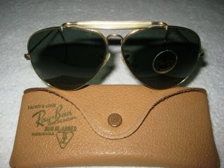 Vintage B&l 1/10 12k Gf Ray Ban Aviator Outdoorsman W/ Tags W/ Leather Case