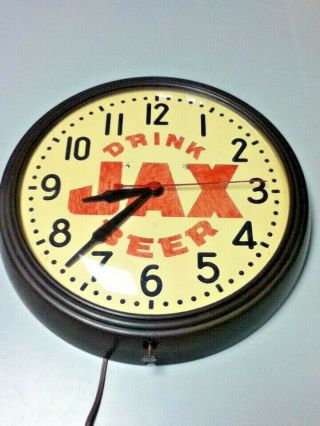Jax Beer Sign Vintage Back Bar Wall Clock Telecron A/c Glass Face Orlean 