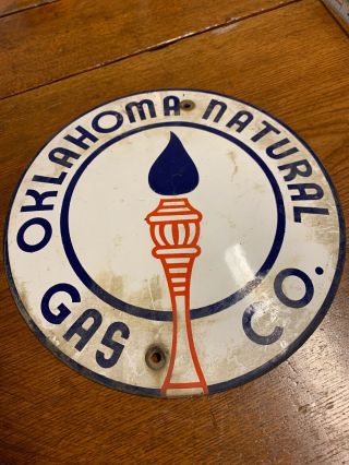 Vintage Oklahoma Natural Gas Porcelain Sign 8” Very Rare Convex