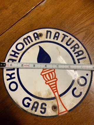 Vintage Oklahoma Natural Gas Porcelain Sign 8” Very Rare Convex 2