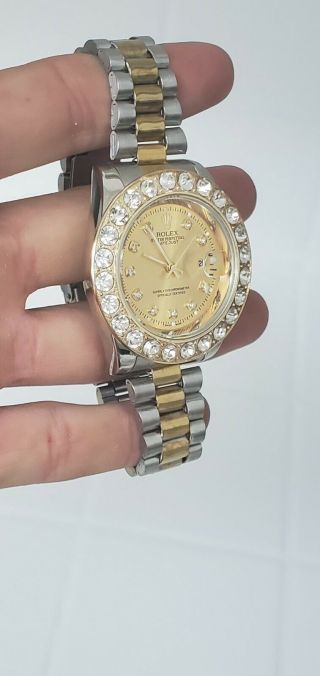 Mens Vintage ROLEX Oyster Perpetual Datejust Stainless Steel Gold DIAMOND Watch 2