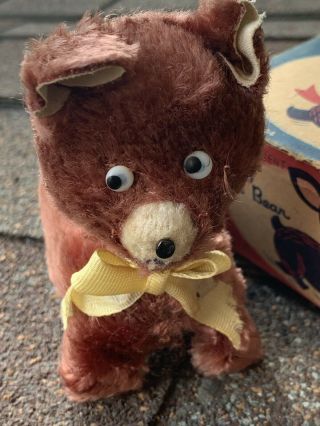 Antique Masudaya Walking Small Bear Wind - Up Toy With Box Occupied Japan
