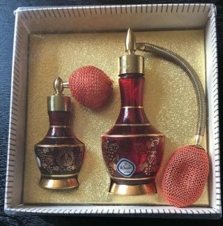 Vintage Mikado Ruby Red & Gold Atomizer Perfume Bottles Japan 2