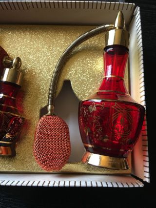 Vintage Mikado Ruby Red & Gold Atomizer Perfume Bottles Japan 4