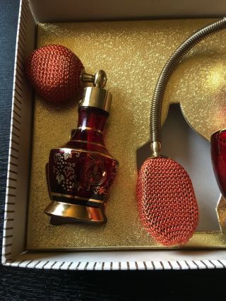 Vintage Mikado Ruby Red & Gold Atomizer Perfume Bottles Japan 5
