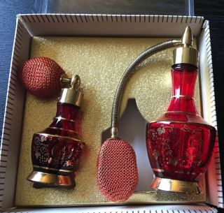 Vintage Mikado Ruby Red & Gold Atomizer Perfume Bottles Japan 6