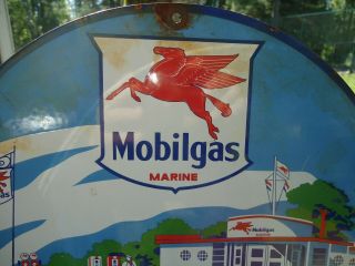 VINTAGE 1940 ' S MOBILGAS MARINE PORCELAIN GAS STATION PUMP SIGN 3