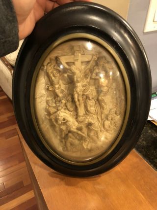 Intricately Carved Antique Meerschaum Plaque The Crucifixion Religious
