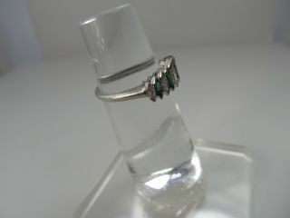 GREAT VINTAGE PLATINUM MARQUISE CUT NATURAL EMERALD DIAMOND BAND RING 4