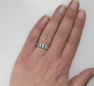 GREAT VINTAGE PLATINUM MARQUISE CUT NATURAL EMERALD DIAMOND BAND RING 7