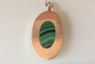 Vtg Rare Modernist Kaunis Koru Finland Sterling Malachite 1970s Necklace Pendant