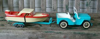 Tonka Clipper Boat With Trailer And Jeep Vintage Pressed Steel
