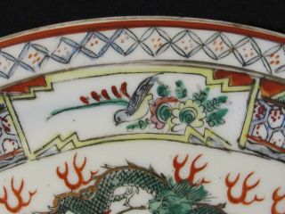 ANTIQUE CHINESE HAND PAINTED OVAL PORCELAIN PLATE WITH DRAGONS SIGNED 3