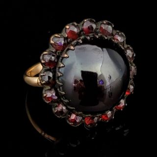 Estate Garnet 14k & 9k Yellow Gold Dinner Ring Floral Halo Vintage Antique Gift 3