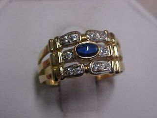 ESTATE NATURAL BLUE SAPPHIRE & DIAMOND BAND - RING 18K YELLOW GOLD sz7.  5 NR 4