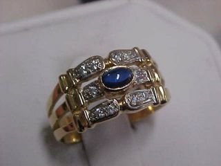 ESTATE NATURAL BLUE SAPPHIRE & DIAMOND BAND - RING 18K YELLOW GOLD sz7.  5 NR 6