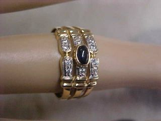 ESTATE NATURAL BLUE SAPPHIRE & DIAMOND BAND - RING 18K YELLOW GOLD sz7.  5 NR 9