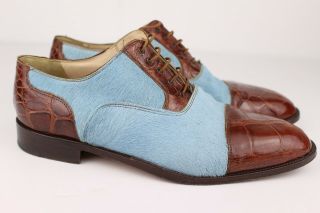 Vintage Shoes Mauri Alligator Leather Pony Hair Brown Blue 10.  5 Easter Italy Men