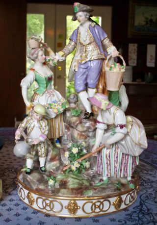 Antique Meissen Porcelain Figurine Group 6 Gardeners Cross Swords Star 1774 - 1815