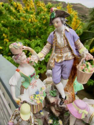 Antique Meissen Porcelain Figurine Group 6 Gardeners Cross Swords Star 1774 - 1815 7