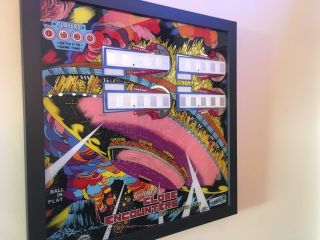 Framed Vintage Close Encounters Pinball Back Glass With Foil Matte Behind