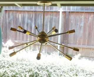 Vintage Mid Century Modern 16 Light Sputnik Ceiling Lamp Fixture Nr