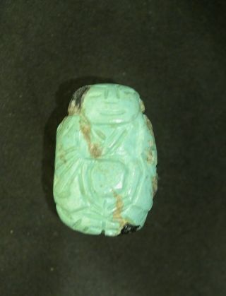Vintage Chinese Carved Natural Turquoise Double - Sided Buddha Or Monk Bead,  22mm