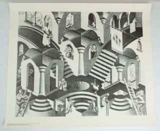 Vtg 1955 M.  C.  Escher Concave & Convex Bakker - Baarn Art Print Poster