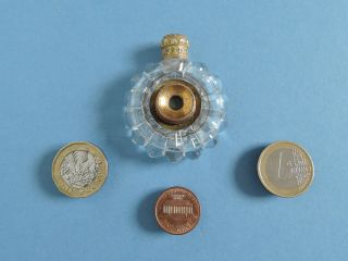 Antique Gold Top Cut Glass Perfume Bottle with Monocular Spyglass Telescope 12