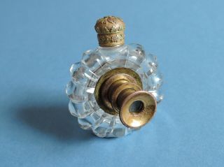 Antique Gold Top Cut Glass Perfume Bottle With Monocular Spyglass Telescope