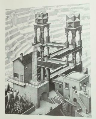 Vtg 1961 M.  C.  Escher Waterfall Bakker - Baarn Art Print Poster