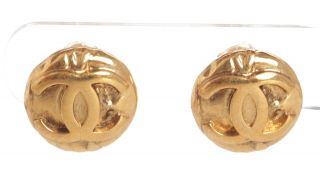 109 - 3 Chanel Gold Cc Round Disk Vintage Clip On Earrings 97a