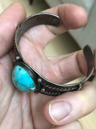 RARE 1930/40’s NAVAJO INDIAN SILVER & ROBINS EGG BLUE TURQUOISE CUFF BRACELET 10