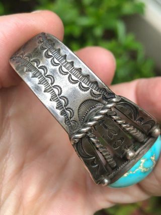 RARE 1930/40’s NAVAJO INDIAN SILVER & ROBINS EGG BLUE TURQUOISE CUFF BRACELET 12
