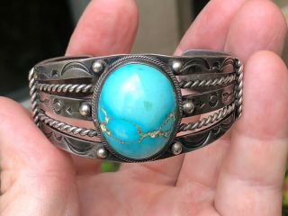 Rare 1930/40’s Navajo Indian Silver & Robins Egg Blue Turquoise Cuff Bracelet